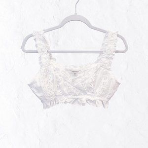 American Eagle White Eyelete Crop Top V-Neck Bralette Women's US Size Medium